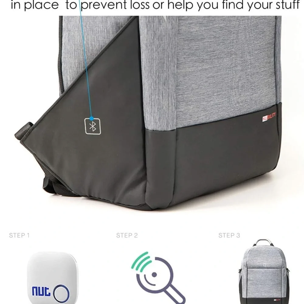 Bluetooth Backpack bookbag Great Gray KUWOW Bluetooth Tracking bag like New - Picture 8 of 12